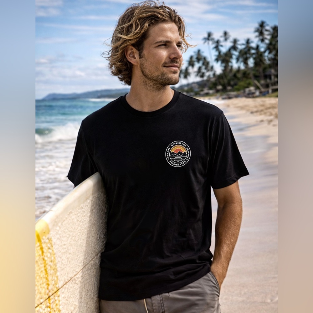 Quiksilver Logo T-Shirt Men’s Medium & Large Black Surf Graphic Cotton Tee NWT
